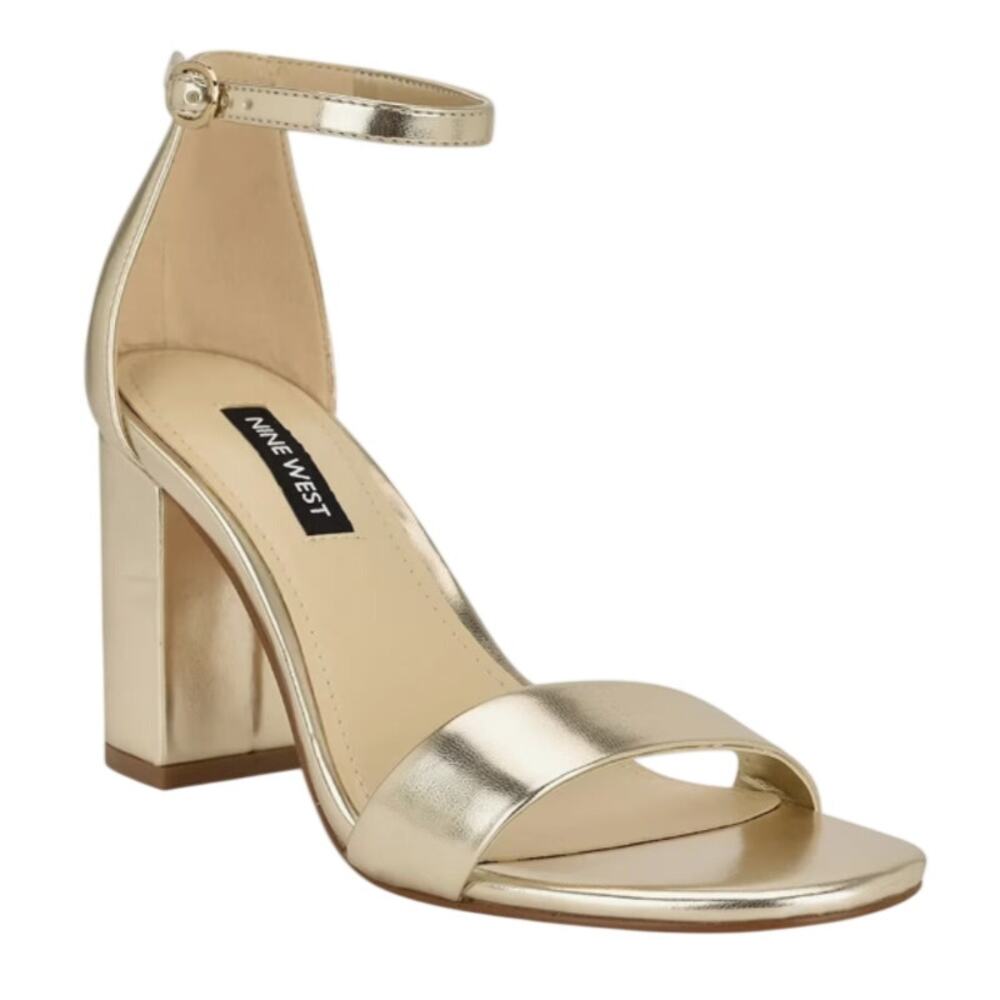 Nine West Womens Toniann Heeled Sandal US 7.5 M Gold Metallic GUC